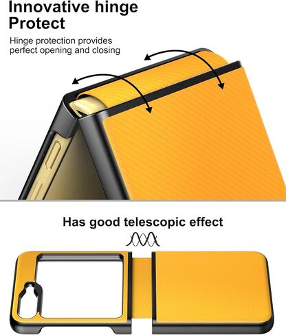حافظة واقية نحيفة Foluu لهاتف Samsung Galaxy Z Flip 6 مع حزام مطاطي لحماية المفصلات من جلد البولي يوريثان + غطاء صلب من البولي كربونات، غطاء متين لهاتف Samsung Galaxy Z Flip6 5G 2024 (أصفر) in Kuwait