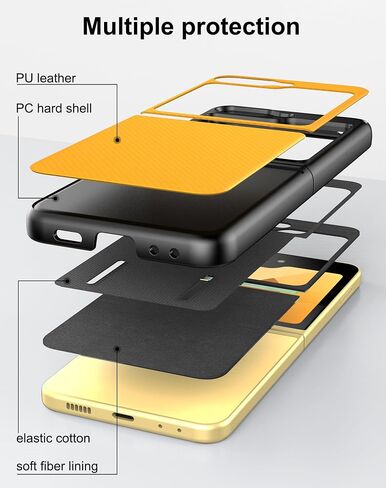 حافظة واقية نحيفة Foluu لهاتف Samsung Galaxy Z Flip 6 مع حزام مطاطي لحماية المفصلات من جلد البولي يوريثان + غطاء صلب من البولي كربونات، غطاء متين لهاتف Samsung Galaxy Z Flip6 5G 2024 (أصفر) in Kuwait