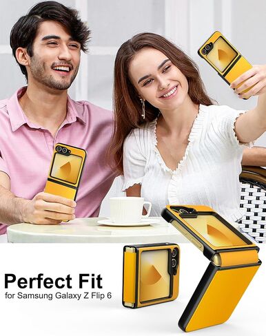 حافظة واقية نحيفة Foluu لهاتف Samsung Galaxy Z Flip 6 مع حزام مطاطي لحماية المفصلات من جلد البولي يوريثان + غطاء صلب من البولي كربونات، غطاء متين لهاتف Samsung Galaxy Z Flip6 5G 2024 (أصفر) in Kuwait