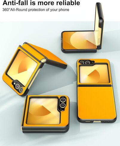 حافظة واقية نحيفة Foluu لهاتف Samsung Galaxy Z Flip 6 مع حزام مطاطي لحماية المفصلات من جلد البولي يوريثان + غطاء صلب من البولي كربونات، غطاء متين لهاتف Samsung Galaxy Z Flip6 5G 2024 (أصفر) in Kuwait