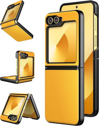 حافظة واقية نحيفة Foluu لهاتف Samsung Galaxy Z Flip 6 مع حزام مطاطي لحماية المفصلات من جلد البولي يوريثان + غطاء صلب من البولي كربونات، غطاء متين لهاتف Samsung Galaxy Z Flip6 5G 2024 (أصفر) in Kuwait