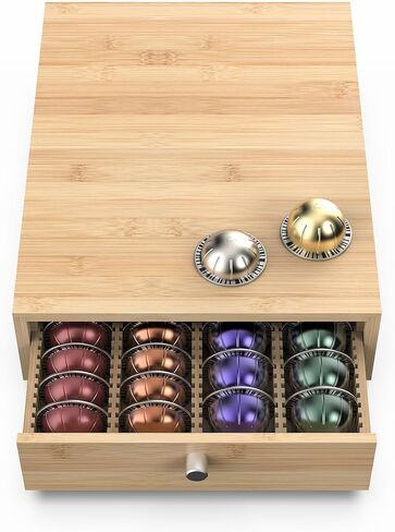 for Nespresso Vertuo Capsules (NV136) - Premium Bamboo Coffee Pod Drawer, 36 Big or 48 Small Vertuoline Pods Organizer - 14'' Deep by 3.9'' High (Natural) in Kuwait