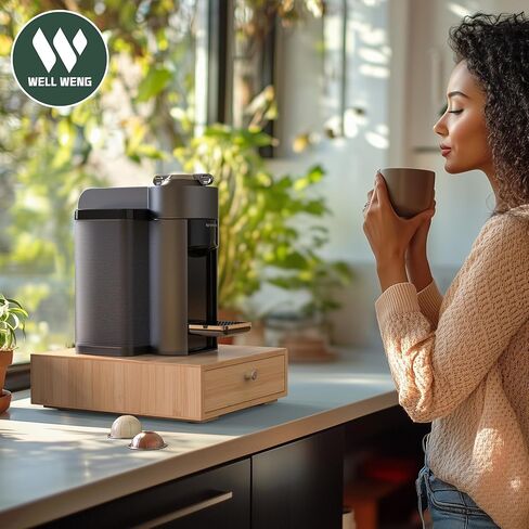 for Nespresso Vertuo Capsules (NV136) - Premium Bamboo Coffee Pod Drawer, 36 Big or 48 Small Vertuoline Pods Organizer - 14'' Deep by 3.9'' High (Natural) in Kuwait