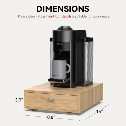 for Nespresso Vertuo Capsules (NV136) - Premium Bamboo Coffee Pod Drawer, 36 Big or 48 Small Vertuoline Pods Organizer - 14'' Deep by 3.9'' High (Natural) in Kuwait