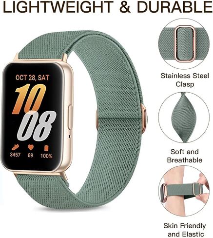 ViCRiOR 3 Pack Stretchy Nylon Solo Loop Watch Bands Compatible with Samsung Galaxy Fit 3, Elastic Braided Strap for Galaxy Fit 3 Band SM-R390 Women Men in Kuwait