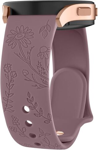 Floral Engraved Band Compatible with Samsung Galaxy Watch 3 Bands 41mm Women Men, 20mm Soft Silicone Flower Pattern Sport Replacement Strap for Galaxy Watch 3 41mm in Saudi Arabia