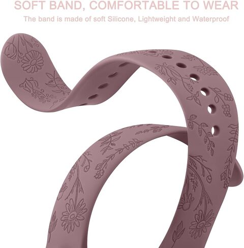 Floral Engraved Band Compatible with Samsung Galaxy Watch 3 Bands 41mm Women Men, 20mm Soft Silicone Flower Pattern Sport Replacement Strap for Galaxy Watch 3 41mm in Saudi Arabia