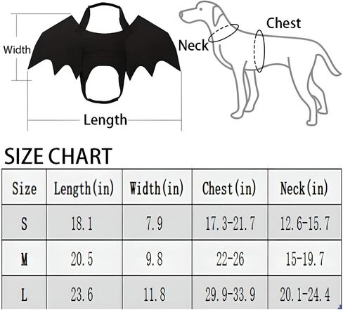 NACOCO Dog Bat Wings Halloween Pet Black Bat زي أجنحة الكلاب زي إكسسوارات للحفلات التنكرية للهالوين (M (الصدر: 22 بوصة - 26 بوصة)) in Saudi Arabia