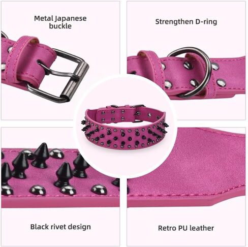 Spiked Dog Collar, PU Leather, Durable, Studded, Decorative, Large, for Rottweiler, Bulldog, American Bully (Green2, L (19.7-24.4inch)) in Kuwait