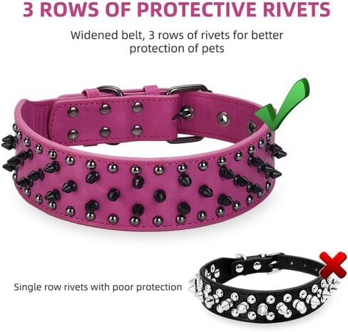 Spiked Dog Collar, PU Leather, Durable, Studded, Decorative, Large, for Rottweiler, Bulldog, American Bully (Green2, L (19.7-24.4inch)) in Kuwait