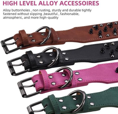 Spiked Dog Collar, PU Leather, Durable, Studded, Decorative, Large, for Rottweiler, Bulldog, American Bully (Green2, L (19.7-24.4inch)) in Kuwait