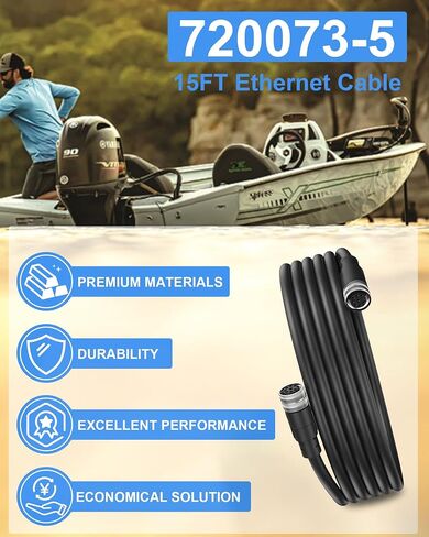 VHBW 720073-5 Ethernet Cable 15Ft AS EC 15E Replacement for Humminbird for All Helix 15, Helix 12, Helix 10, Helix 9, Helix 8, Helix 7, Apex Solix Onix Models in Saudi Arabia