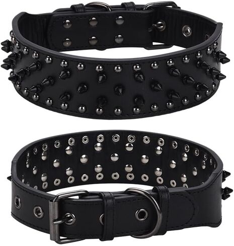Spiked Dog Collar, PU Leather, Durable, Studded, Decorative, Large, for Rottweiler, Bulldog, American Bully (Green2, L (19.7-24.4inch)) in Kuwait