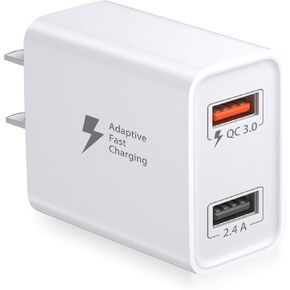 شاحن حائط سريع الشحن 3.0، Costyle 30 وات منفذ USB مزدوج شاحن حائط 5 فولت 2.4 أمبير عالي السرعة لشحن سريع لهاتف Samsung Galaxy S10e S21 S20 S22 S23 A53 A13، iPhone، شاحن لاسلكي-أسود