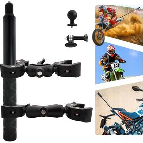 Motorcycle Double Clamp Mount Kit with 59" Invisible Selfie Stick for Insta 360 X4 X3 X2 X ONE RS R GO 3 Heavy-Duty Handlebar Clamp Mount Motorcycle Compatible for Gopro 13/12/11/10/9 UTV ATV
