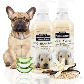 Alpha Dog Series Oatmeal Grooming Natural Dog Shampoo and Conditioner with Aloe Vera, pH Balanced Shampoo for Dogs, Tear-Free, Moisturizing Dog Shampoo for Sensitive Skin - 26.4 Oz (Pack of 2)