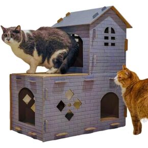 Braveheart Cardboard cat Castle, Multi Level Large cat House with cat Scratcher, cat condo/cat Bed for Multiple Cats, cave Hideout. Easy to Assemble Very Durable pet Toys/Accessories.