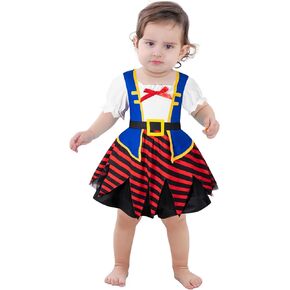 Auggle Toddler Baby Girl Outfits Halloween Costume Kid Pirate Stripe Skirt with Head Scarf
