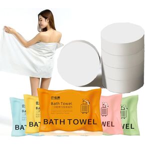 5 Pack Premium Compressed Bath Towel, 100% USDA Biobased Disposable Towel, 55.1 x 27.5 inchs Large Bath Towel Travel Reusable for Hotel Sports Hiking Camping Beach Swimming Vacation