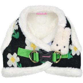 Pinkaholic New York Jasmine Vest Dog Harness Step-in Warm Winter Flower Pattern for Small Dog, Black, Medium
