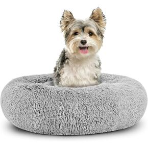 The Dog’s Bed Sound Sleep Donut Dog Bed, Small Silver Grey Fur Calming Nest Bed