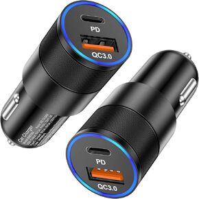 2Pack USB C Car Charger 36W 2-Port Car Phone Charger Adapter PD/QC3.0 Fast Charging Type C Cigarette Lighter Power Adapter Compatible for iPhone 15 14 13 12 11 Pro, iPad, Samsung Galaxy S24 S23