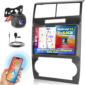 2+64GB Android 13 Car Stereo for Dodge Charger/Magnum 2005-2007 with Wireless Carplay Android Auto, 9" Touch Screen Radio Dash Kit GPS Navigation WiFi Bluetooth SWC Mic Backup Camera