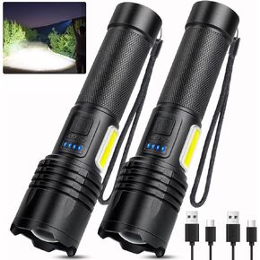 Rechargeable Flashlights High Lumens 2 Packs, 990000 Lumens Super Bright LED Flashlight with 7 Modes & Waterproof, Powerful Flash Light for Home Camping