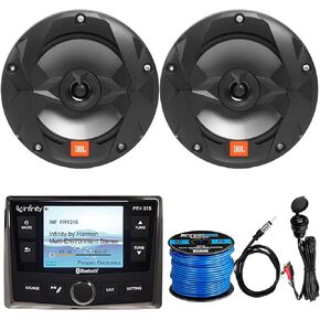 Infinity AM/FM/WB Tuner AUX USB Bluetooth Marine Digital Media Receiver, 4X 6.5 2-Way 225W Boat Speakers (Black), 10'' LED Subwoofer, 5-Channel Amplifier w/Kit, Antenna, USB/AUX Interface