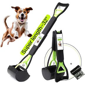 Heebzpet Pooper Scooper for Large Small Dogs and Cats, Portable Long Handle 32-inch Foldable Poop Scoop,Pooper Scooper for Large Dogs with Poop Bags for Grass and Gravel Pet Waste Pick Up