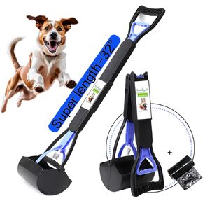 Heebzpet Pooper Scooper for Large Small Dogs and Cats, Portable Long Handle 32-inch Foldable Poop Scoop,Pooper Scooper for Large Dogs with Poop Bags for Grass and Gravel Pet Waste Pick Up
