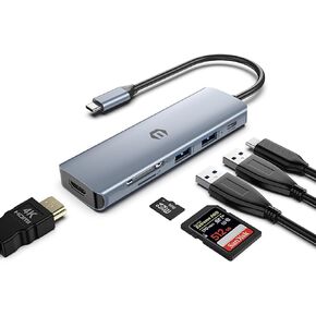 USB C Hub, 6 in 1 USB HUB, and SD/TF Card Reader for Laptop Ultra-Slim Multi USB Splitter for Laptop, Flash Drive, Printer, Camera, and etc, USB HUB with 4K HDMI, 2 x USB 3.0, Type C PD 100W