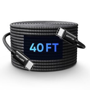 USB C to USB C Cable 25Ft [Braided Nylon, 60W Fast Charging] Type C to C Charger Cord for iPhone 16/15, Galaxy, MacBook, iPad Pro, Camera & More - Black