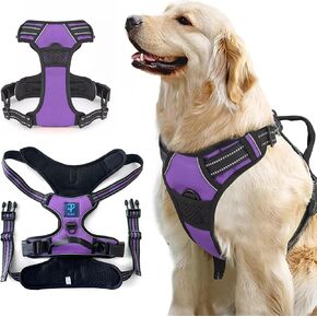 TiMT No-Pull Dog Harness, Adjustable Padded Vest, Soft, Comfy & Breathable for Easy Walking and Control, 2 Front & Back Leash Clips Reflective No Choke pet Harness Large & XL Dogs - Purple, XL