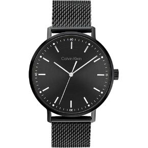 Calvin Klein Men's Quartz Stainless Steel and Leather Strap Watch, Color: Black (Model: 25200050)