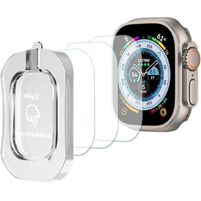 BOTOMALL 3 Pack Tempered Glass Cover Compatible with Apple Watch Ultra 2 / Ultra Screen Protector 49mm, with Auto-alignment Installation Frame Waterproof HD Film for iWatch