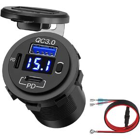 3 Ports USB Car Charger with Switch, 1 Port 36W QC 3.0 + 2 Ports 36W PD Charger Outlet, Flush Mount DC 12-24V USB C Cigarette Lighter Socket for Car Truck Marine Boat, Red LED Voltage Display in Kuwait