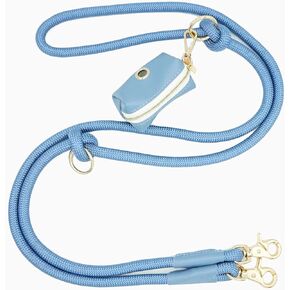 HandFree Rope Cross Body Dog Leash with Poop Bag Holder 7ft, Soft Nylon Rope Hands Free Leash, Waist Dog Walking Accessories (Light Purple, 7ft x 10mm)