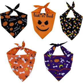 AIEX 5pcs Halloween Dog Bandannas, Halloween Dog Triangle Bibs, Pumpkin Bandana Pets Kerchief Scarfs Accessories for Halloween Dog Pets