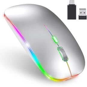 LED Wireless Mouse,5.2/3.0 2.4G Three Mode Mouse Rechargeable New Type of Wireless Silent Mouse,Wireless Mouse for Laptop,PC,MacBook Air,MacBook Pro,ipad,Mac,Computer Mouse (Silver)