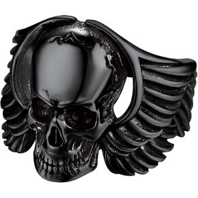 Bandmax Mens Skull Rings, Stainless Steel Skull Skeleton Band Rings for Men Women Sugar Skull/Flame Skull/Full Skull Ring Gothic Punk Biker Jewelry