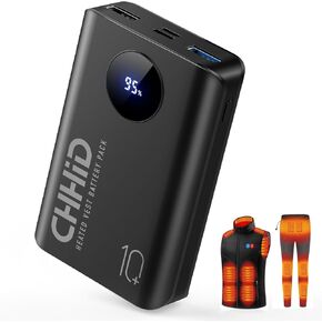 5V 2A Heated Vest Battery Pack,Power Bank Heated Jacket, LCD Display 10000mAh Portable Charger,Battery Phone Charger for iPhone,Android etc.
