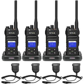 Retevis NR30S Walkie Talkies for Adults, IP67 Waterproof Long Range 2 Way Radios with Mic, Heavy Duty GMRS Radio, Noise Canceling, Group Call, Repeater Capable, for Jobsite(4 Pack)