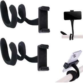 2pcs Stroller Phone Holder, Flexible Cell Phone Stand Stroller Cell Phone Mount with Anti-Slip Arm Grip Alloy Phone Clamp for Stroller Handlebar Desk Treadmill