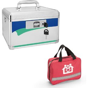 Medication Lock Box, Medicine Lock Box With Code, Medicine Safe Lock Box, Medicine Lock Box With Combination Lock 11.2 x 7.6 x 7.6 Inch 【Medium】+First Aid Bag