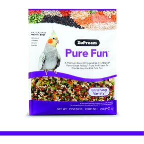 ZuPreem Pure Fun Bird Food for Medium Birds, 2 lb - Variety Blend of Vegetables, FruitBlend Pellets, Fruit, Seeds for Lovebirds, Quakers, Small Conures, Cockatiels
