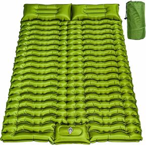 Double Sleeping Pad for Camping, Self Inflating 4" Extra-Thick Camping Mattress Pad 2 Person with Pillow, Built-in Foot Pump, Ultralight Camping Bed Mat for Backpacking Hiking Traveling Tent