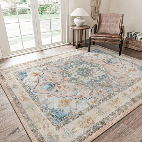4x6 Area Rug, Pink Rugs for Bedroom 4x6 Area Rug Entry Way Rug Non Slip Kitchen Rugs Low Pile Throw Rugs for Dorm Vintage Rugs Boho Floral Pink Carpet Soft Area Rug in Saudi Arabia