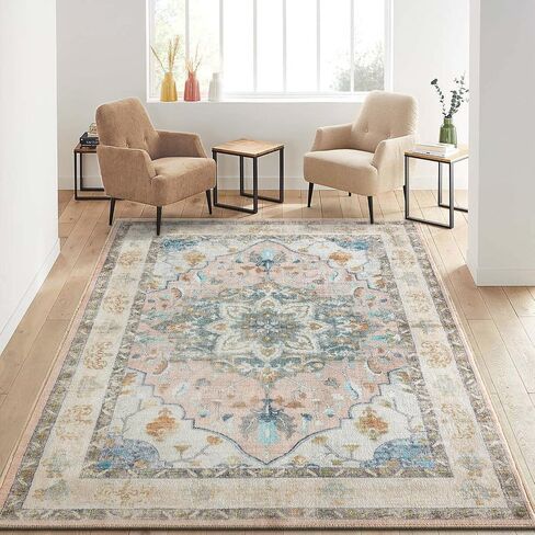 4x6 Area Rug, Pink Rugs for Bedroom 4x6 Area Rug Entry Way Rug Non Slip Kitchen Rugs Low Pile Throw Rugs for Dorm Vintage Rugs Boho Floral Pink Carpet Soft Area Rug in Saudi Arabia