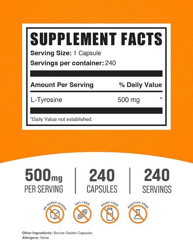BULKSUPPLEMENTS.COM كبسولات L-Tyrosine - مكمل Tyrosine - كبسولات L Tyrosine 1000mg - مكمل الطاقة والتركيز - 2 كبسولة Tyrosine لكل وجبة - إمداد لمدة 90 يومًا (180 كبسولة) in Saudi Arabia